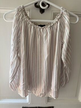 Sanctuary White Off-Shoulder Blouse with Thin Stripes